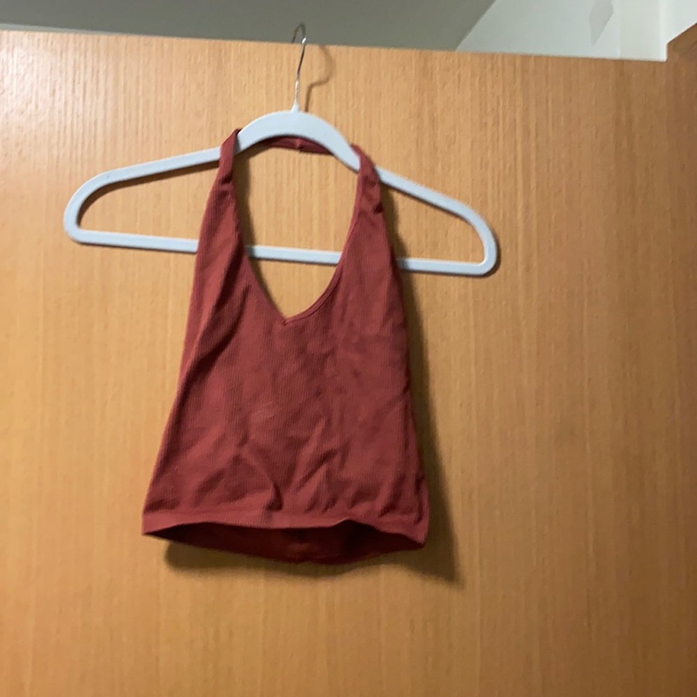 Dark coral halter crop top
